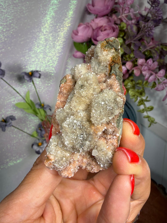 Coated calcite crystal cluster 42b