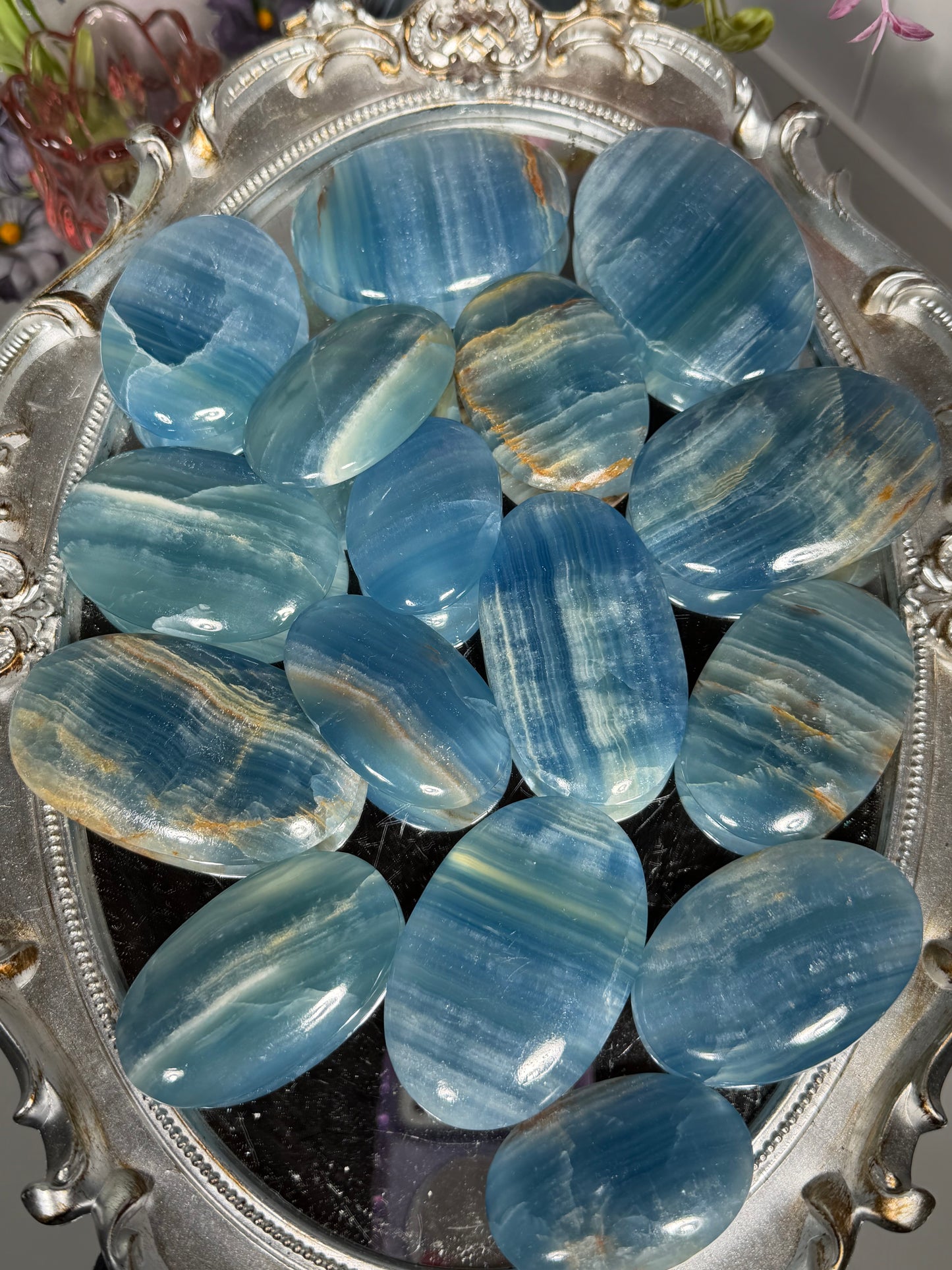 Lemurian Aquatine Calcite Palmstones