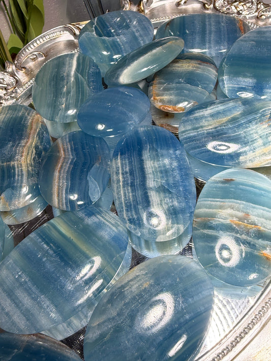 Lemurian Aquatine Calcite Palmstones