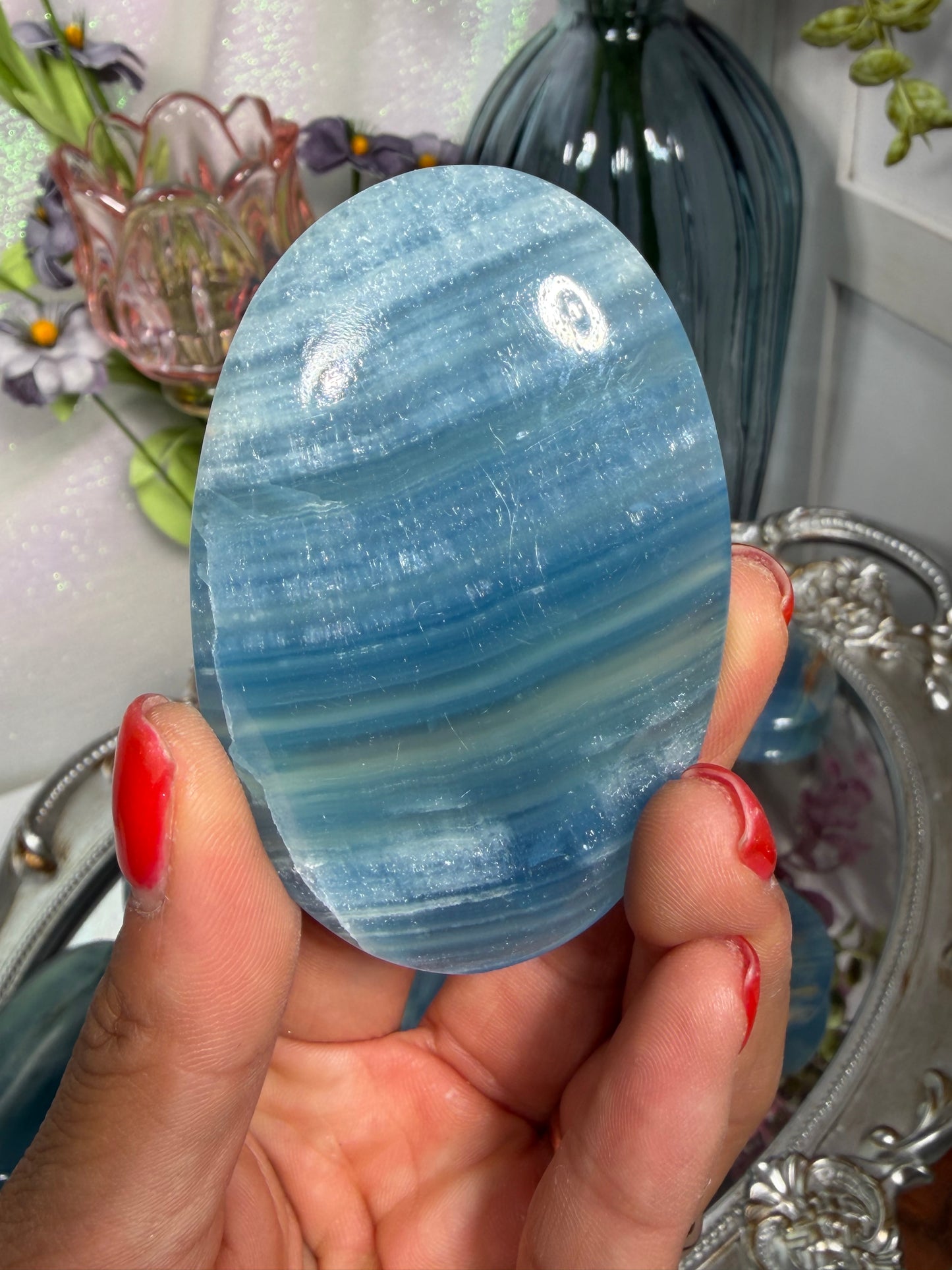 Lemurian Aquatine Calcite Palmstones