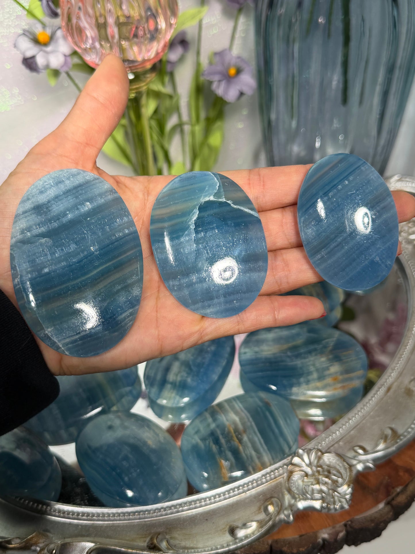 Lemurian Aquatine Calcite Palmstones