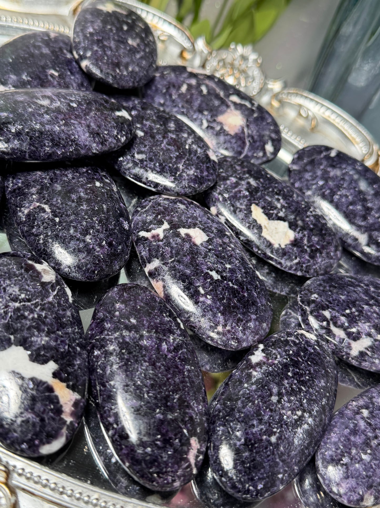 Dark lepidolite with pink tourmaline palms