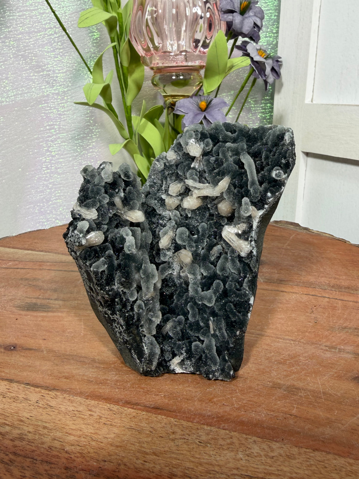 Sparkly Black Chalcedony With Sugar Coated Calcite