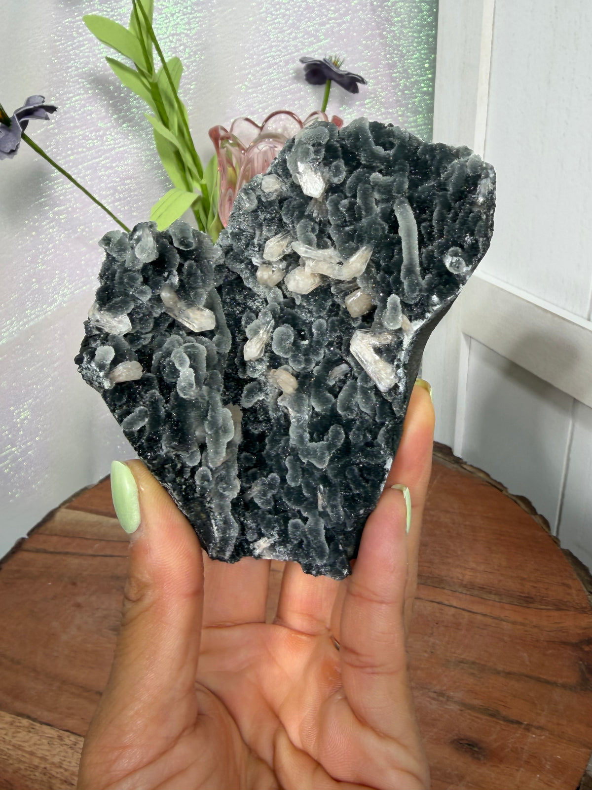 Sparkly Black Chalcedony With Sugar Coated Calcite