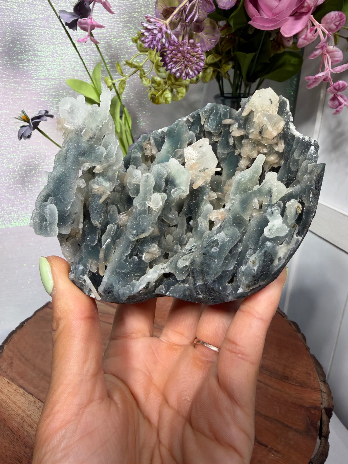Sparkly Black Chalcedony With Sugar Coated Calcite 140
