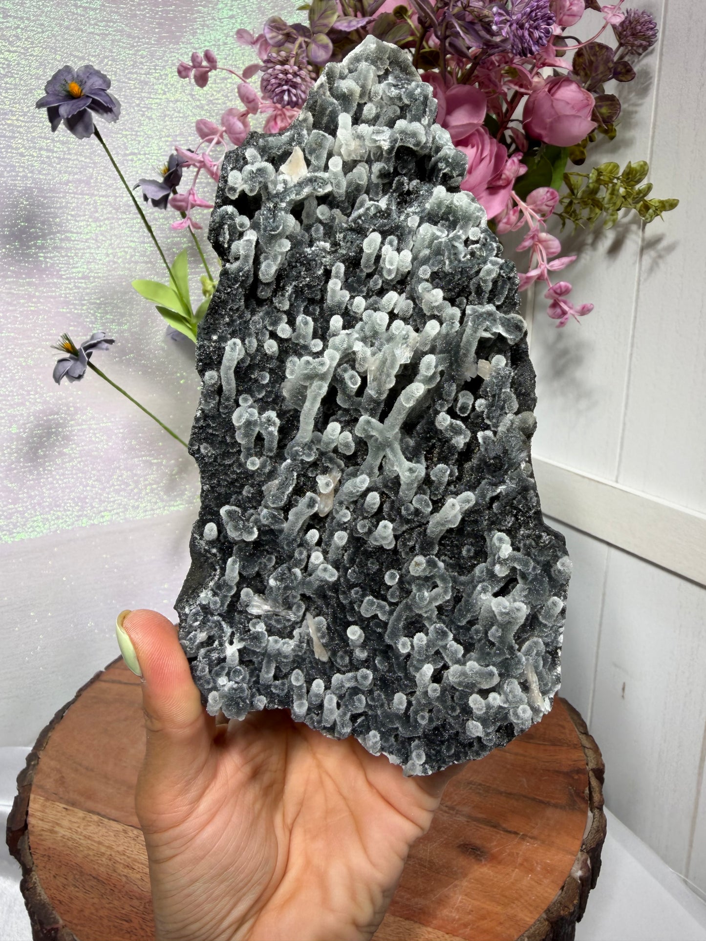 Sparkly Black Chalcedony With Sugar Coated Calcite 280