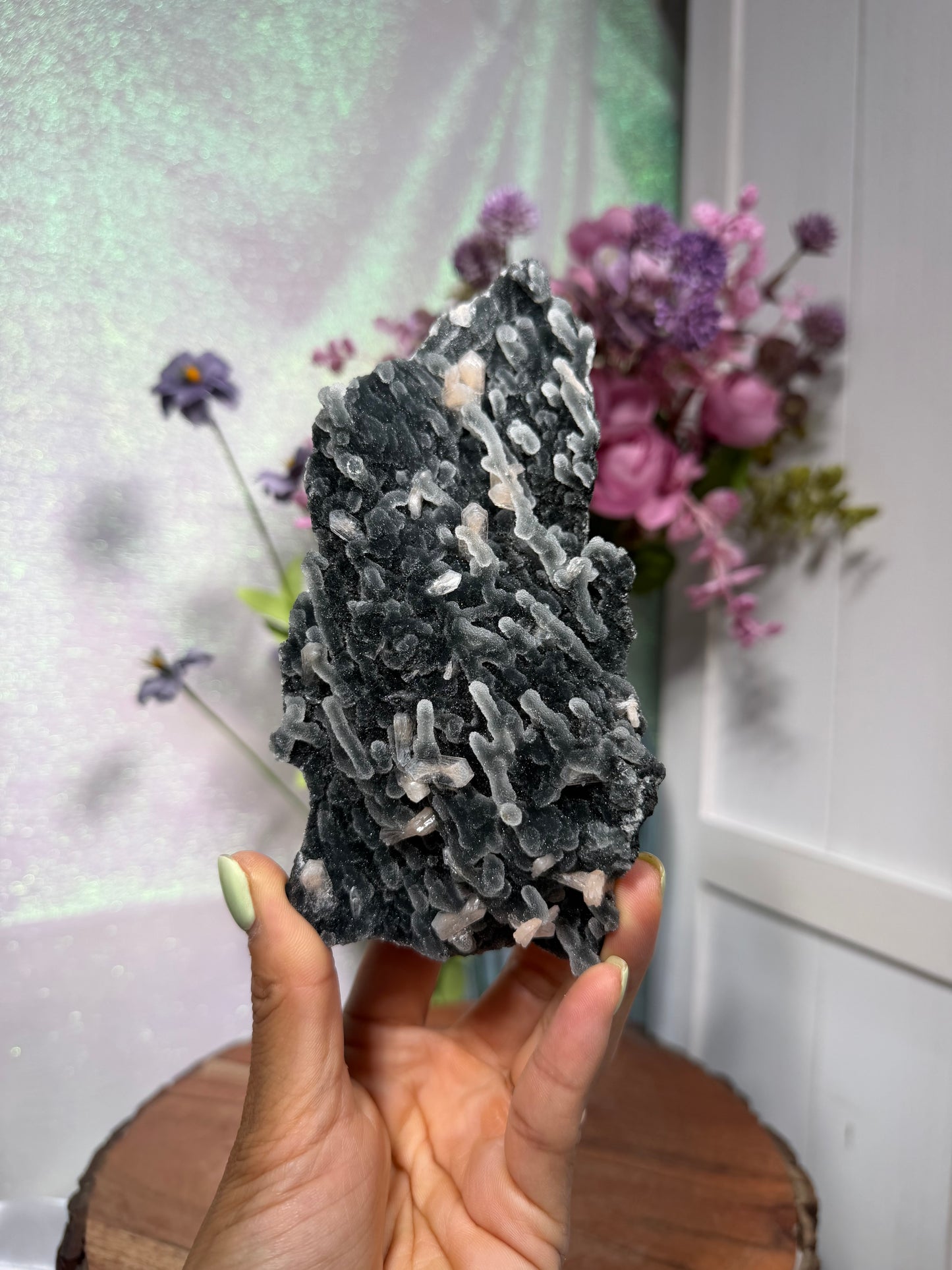 Sparkly Black Chalcedony With Sugar Coated Calcite 185