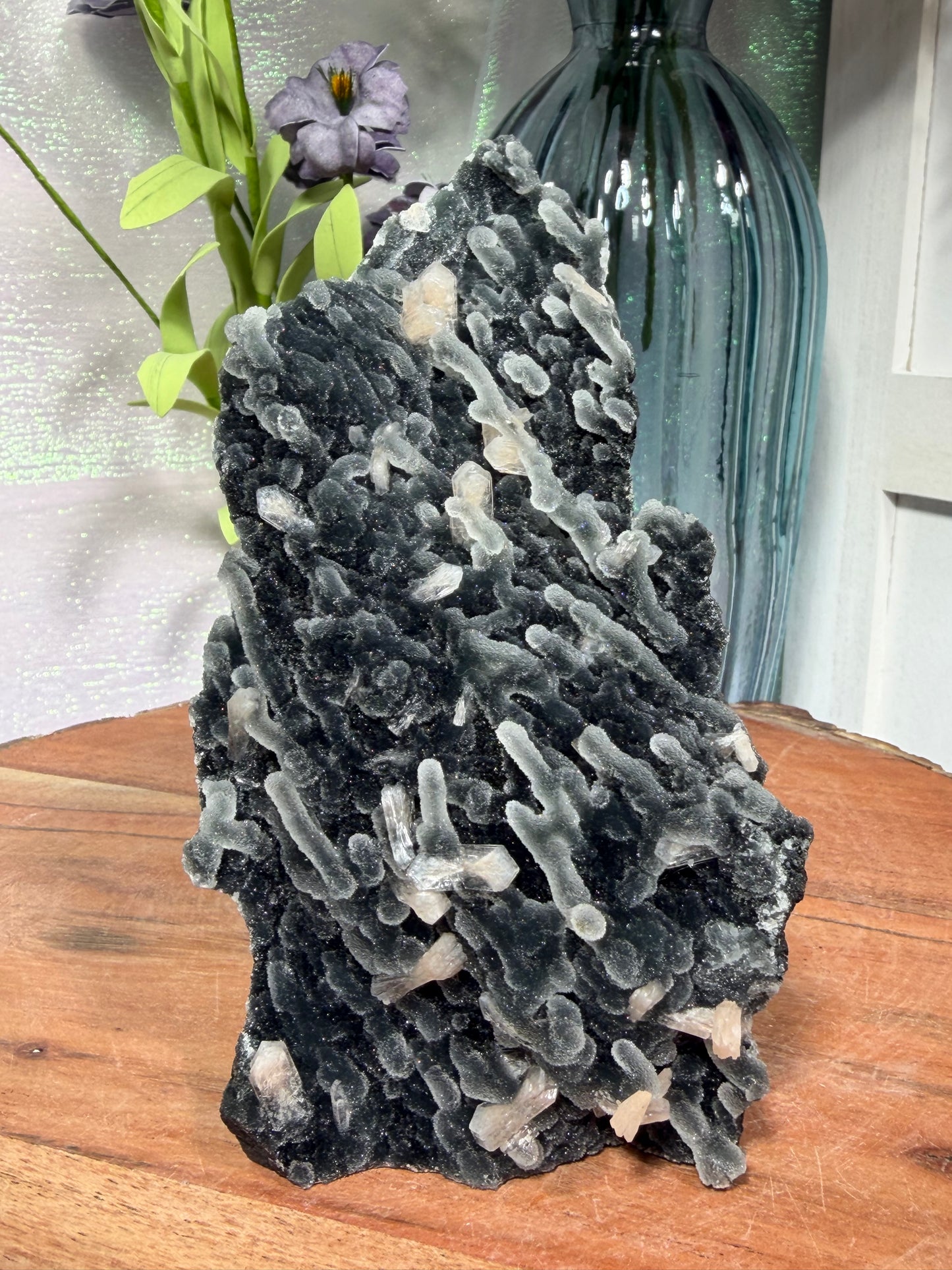 Sparkly Black Chalcedony With Sugar Coated Calcite 185