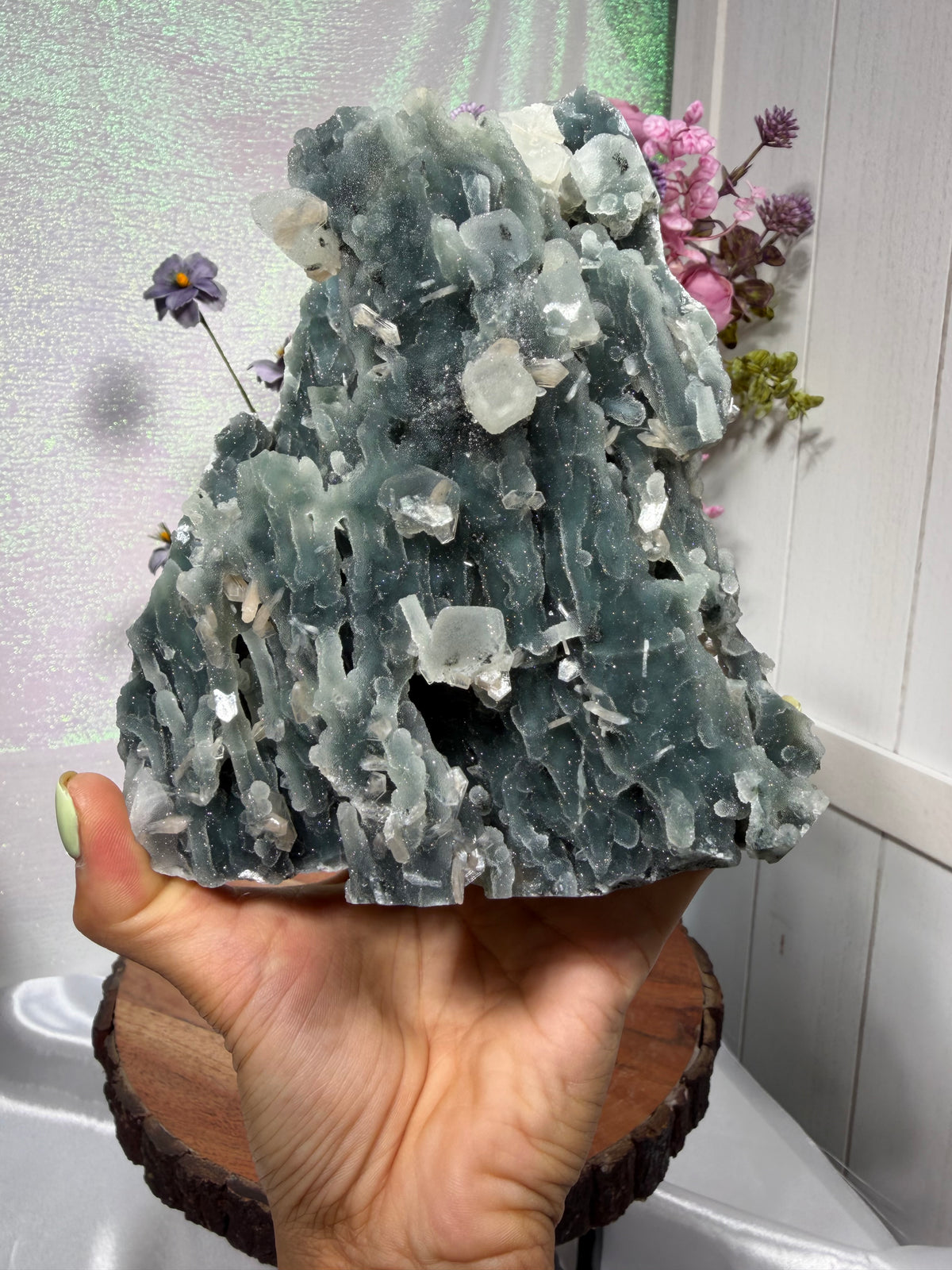 Sparkly Black Chalcedony With Sugar Coated Calcite 470