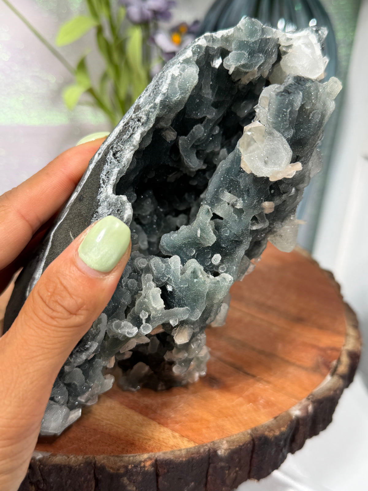 Sparkly Black Chalcedony With Sugar Coated Calcite 470