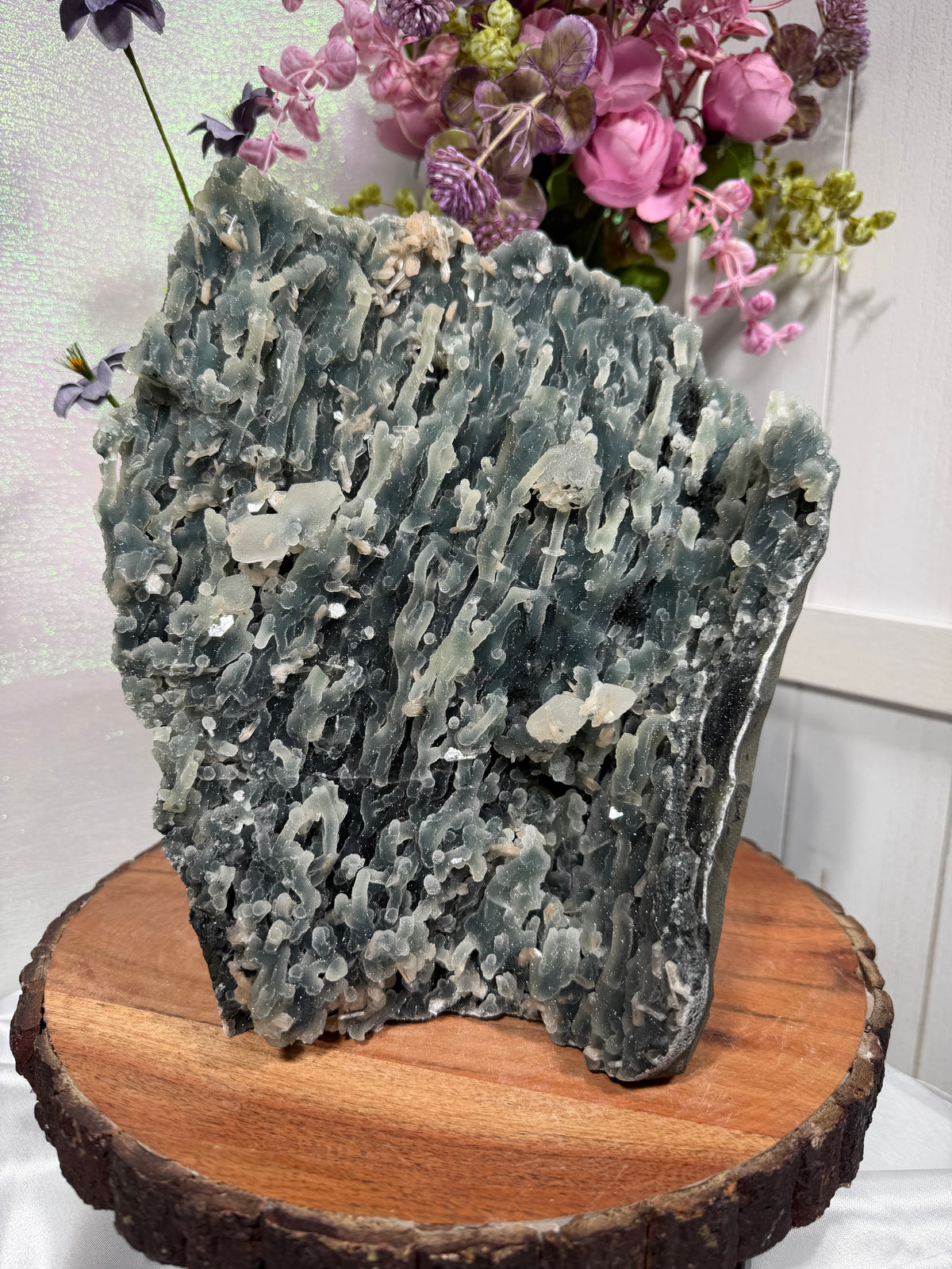 Sparkly Black Chalcedony With Sugar Coated Calcite 1111