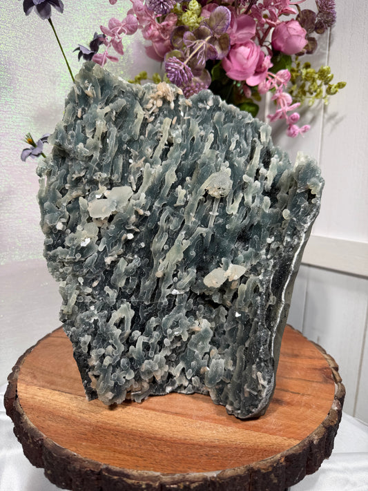 Sparkly Black Chalcedony With Sugar Coated Calcite 1111