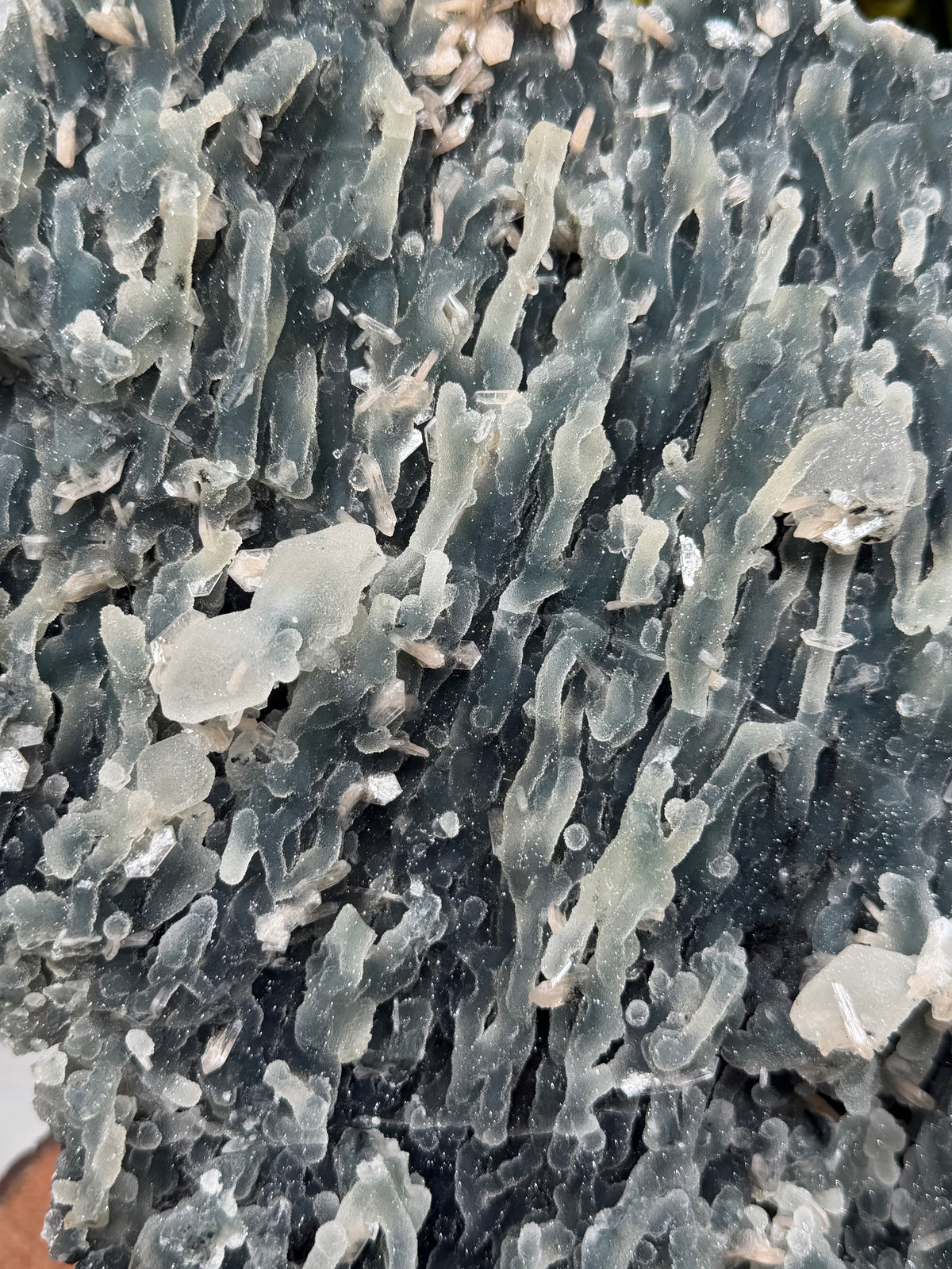Sparkly Black Chalcedony With Sugar Coated Calcite 1111