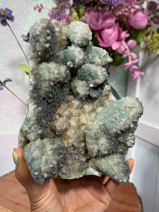 "Smokey Saguaro" Micro Heulandite Coated Calcite with Black Dusted Hematite 444
