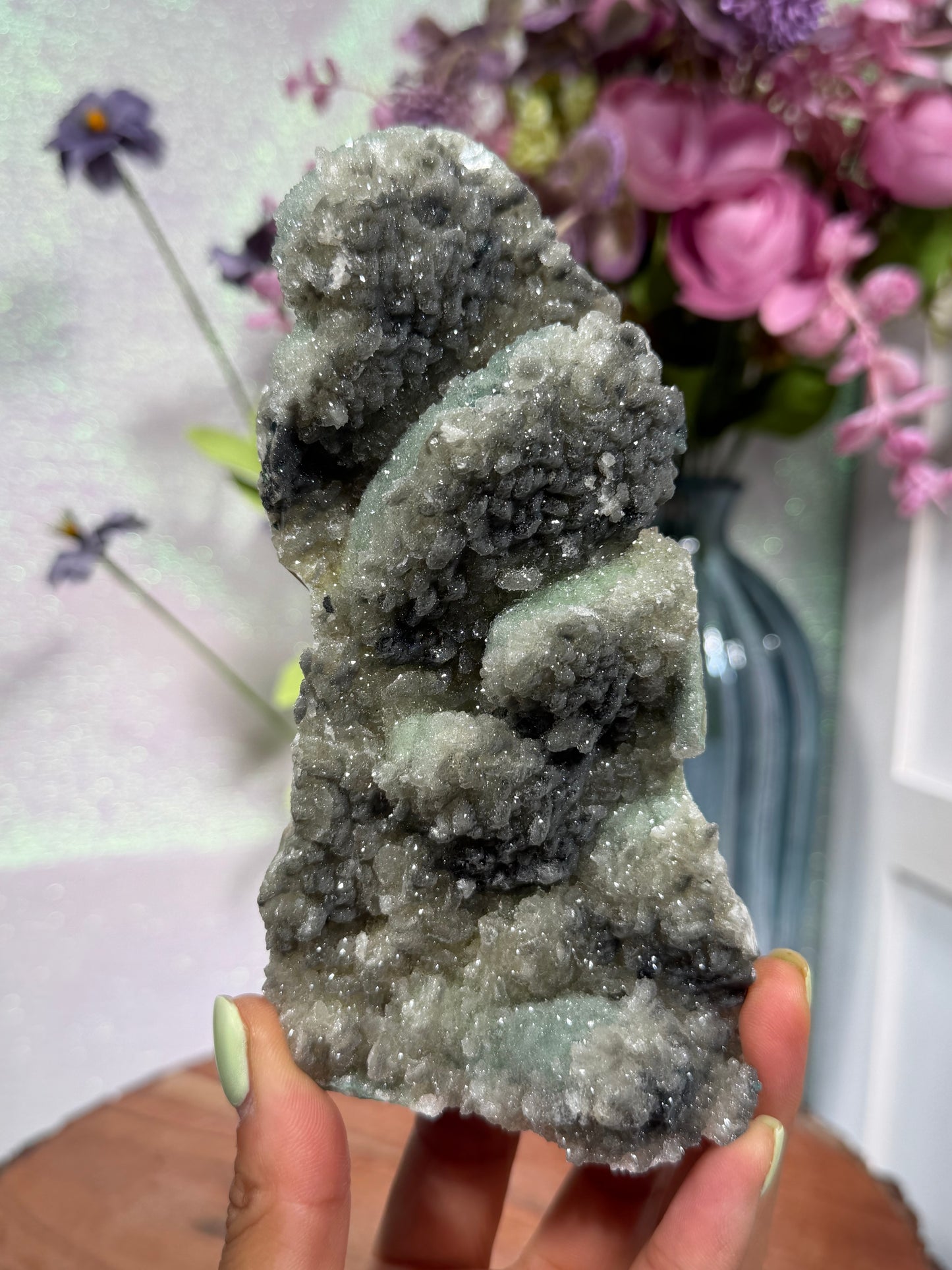 "Smokey Saguaro" Micro Heulandite Coated Calcite with Black Dusted Hematite 165