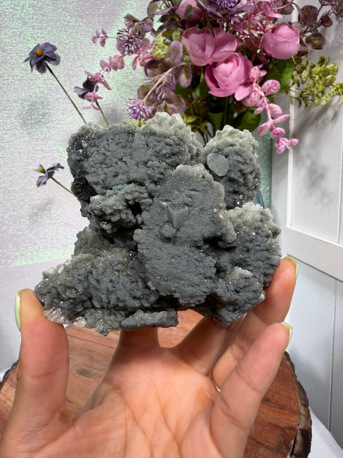 "Smokey Saguaro" Micro Heulandite Coated Calcite with Black Dusted Hematite 211