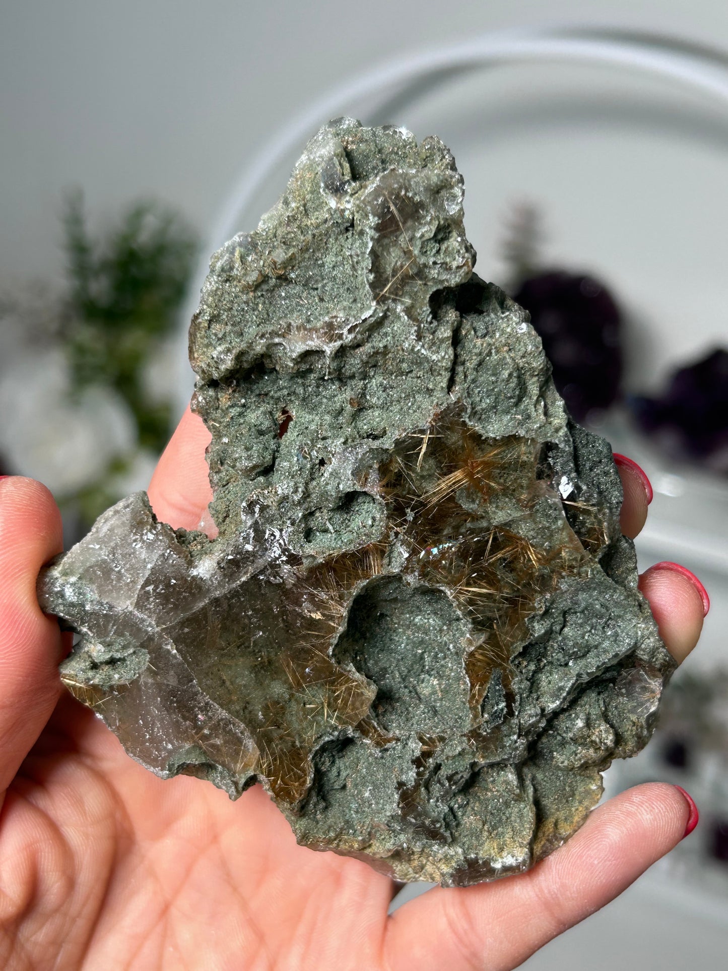 Green Cholrite Gold Rutile Himalayan Quartz 144a