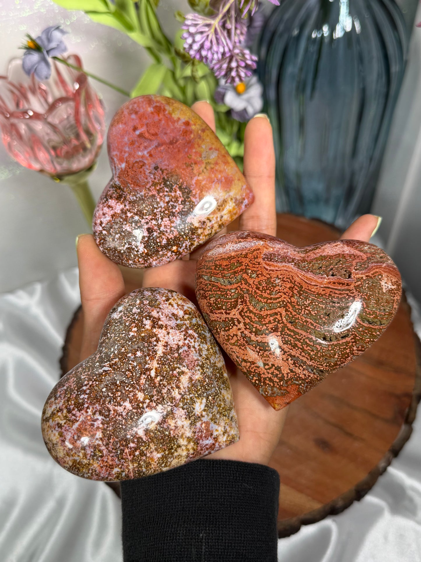 Pink Ocean Jasper Hearts
