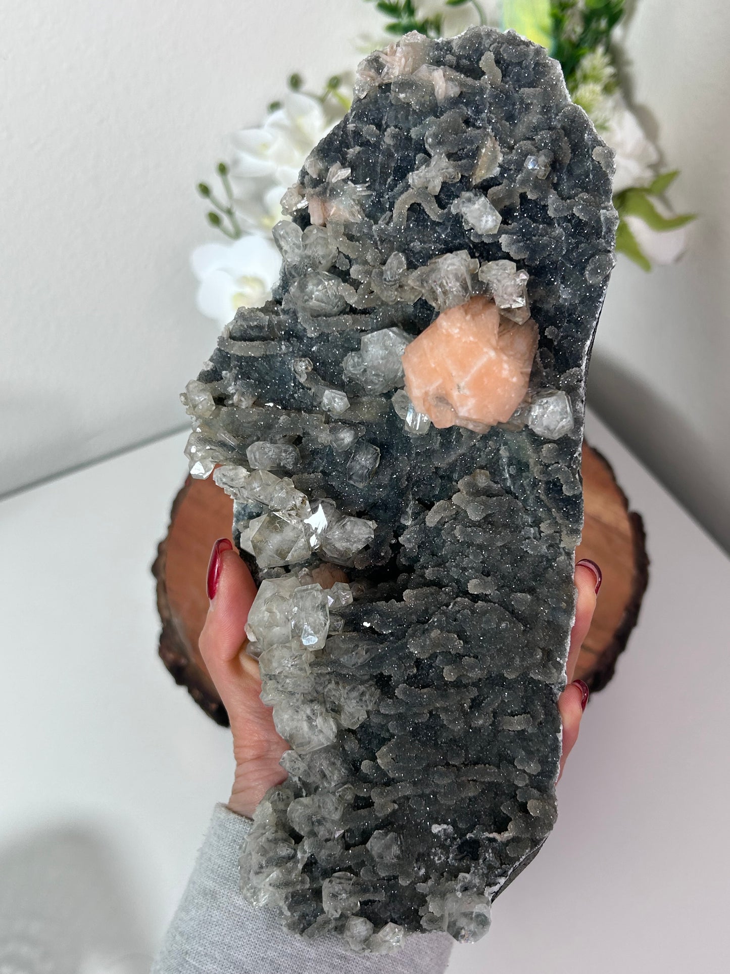 Black Chalcedony with Stilbite and Diamond Apophyllite 272