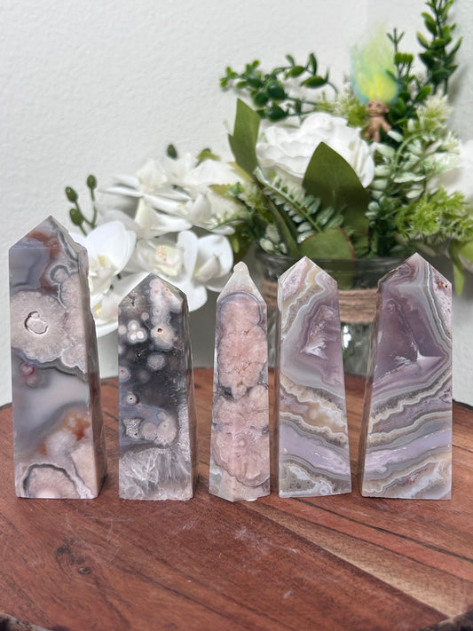 Pink Amethyst Flower Agate Towers 47, 38, 24d, 44, 48