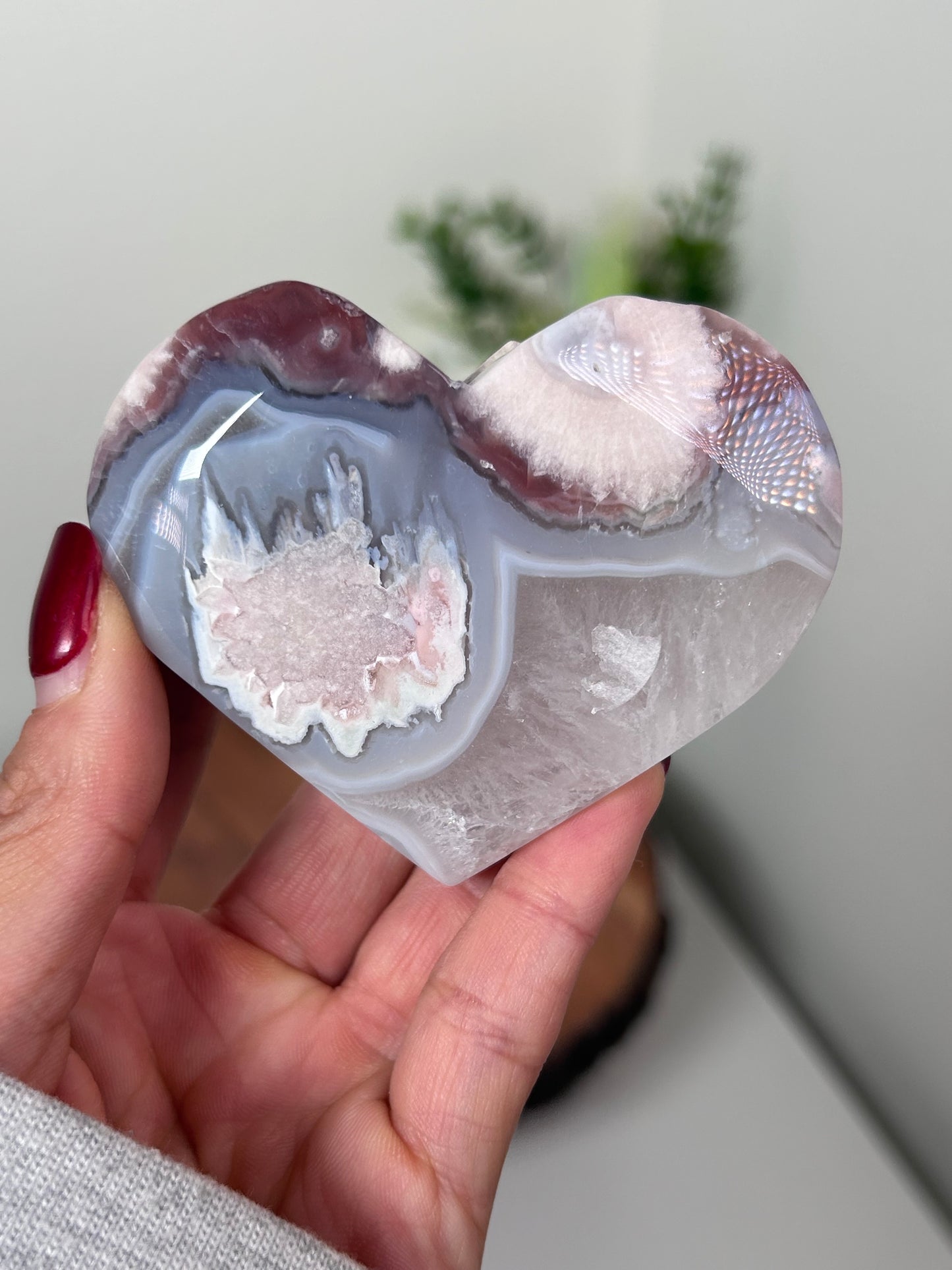 Blue Flower Agate Pink Amethyst Heart 42