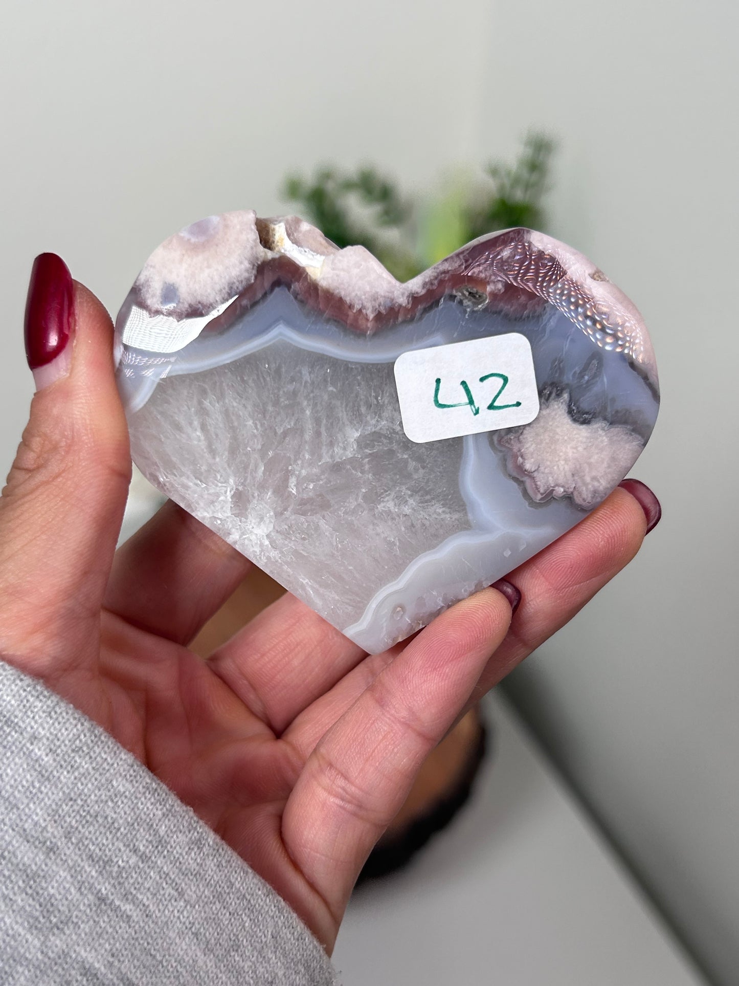 Blue Flower Agate Pink Amethyst Heart 42