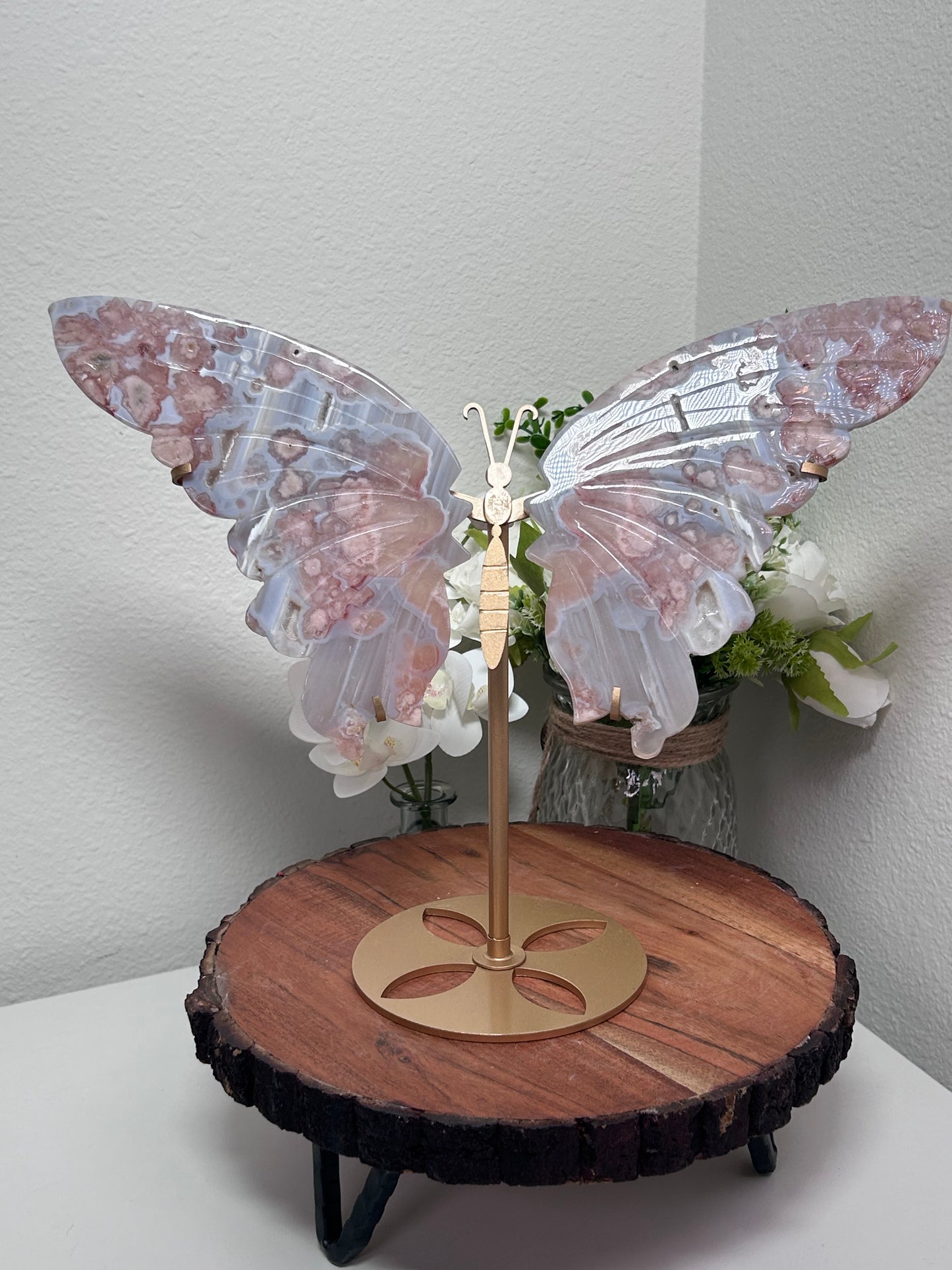 Amethyst and Black Flower Agate Butterfly Wing Set 324