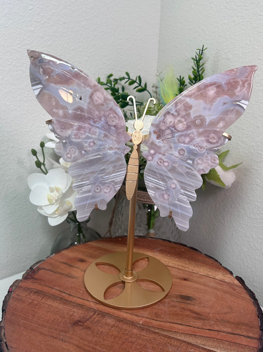 Pink Amethyst Flower Agate Butterfly Wing Set 218