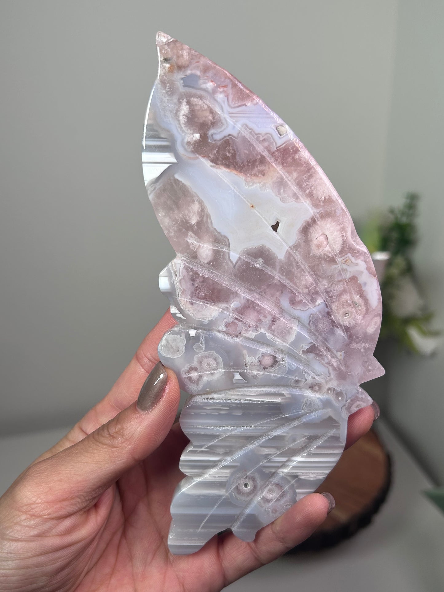 Pink Amethyst Flower Agate Butterfly Wing Set 218