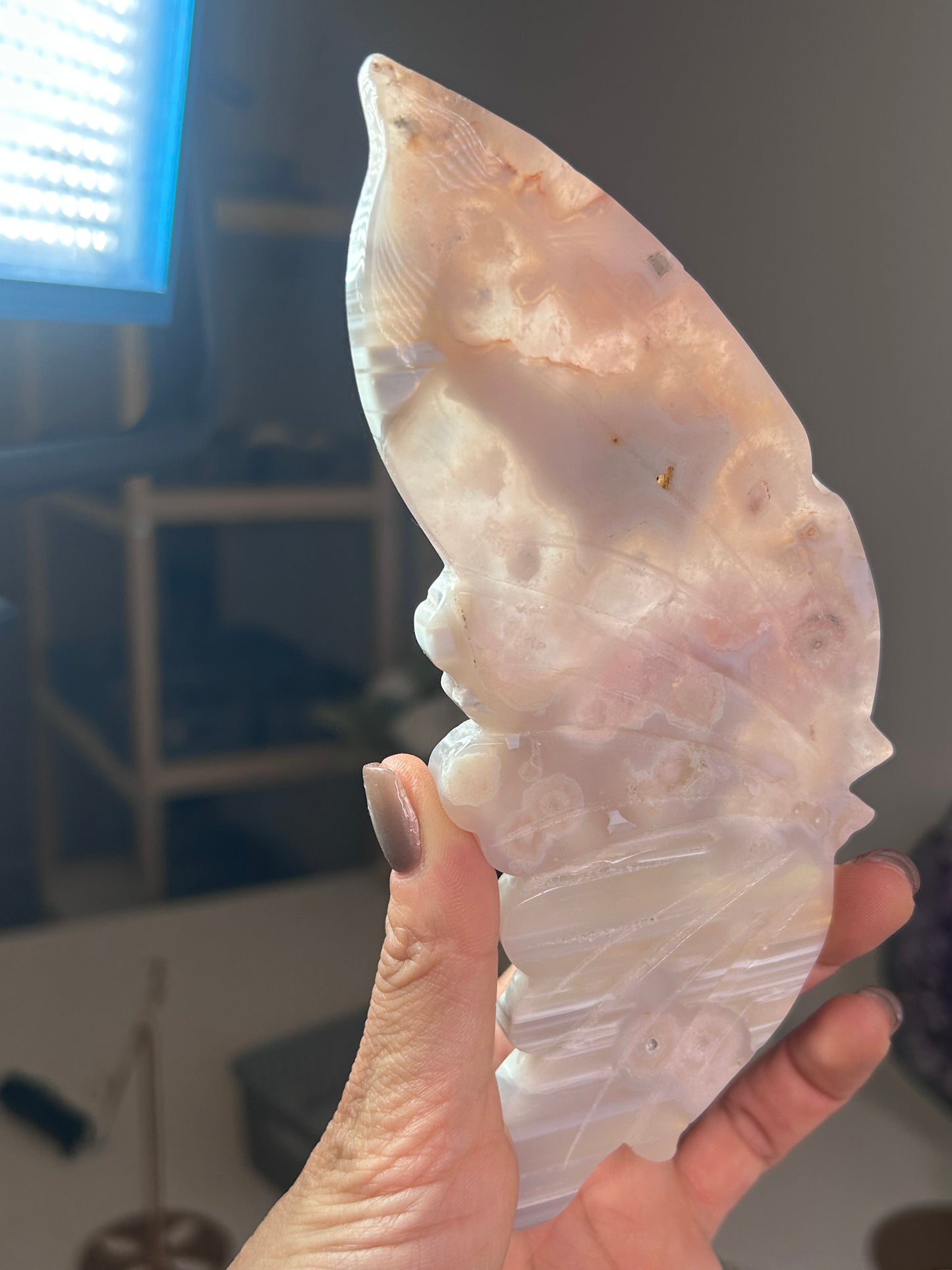 Pink Amethyst Flower Agate Butterfly Wing Set 218