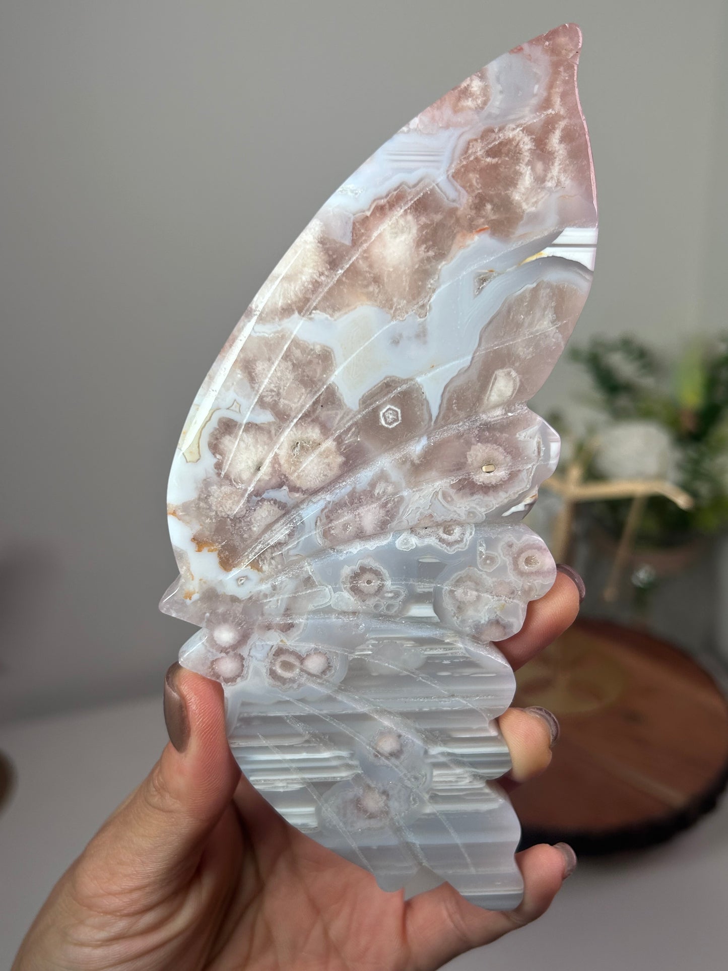 Pink Amethyst Flower Agate Butterfly Wing Set 218