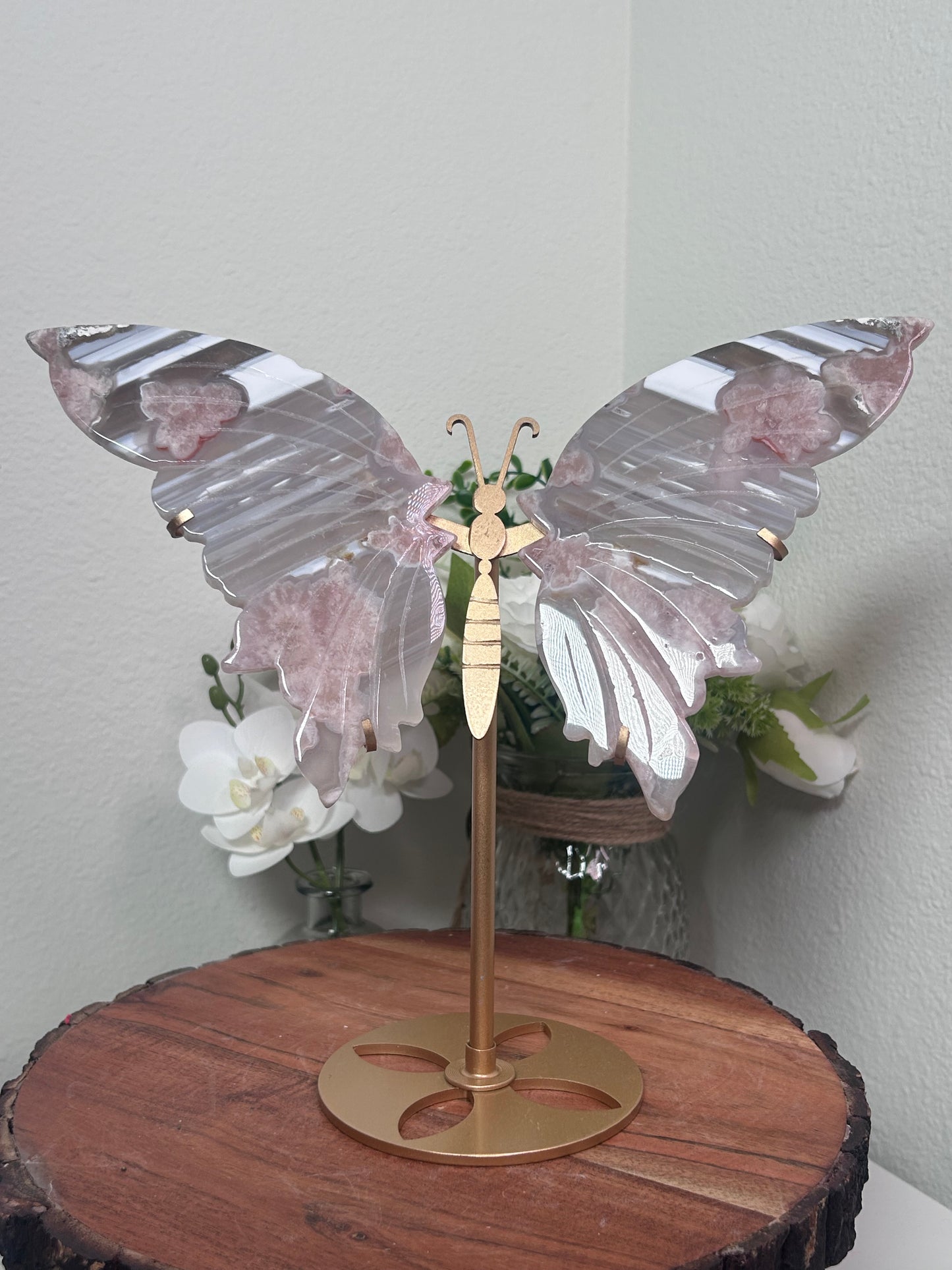 Pink Amethyst Flower Agate Butterfly Wing Set 228