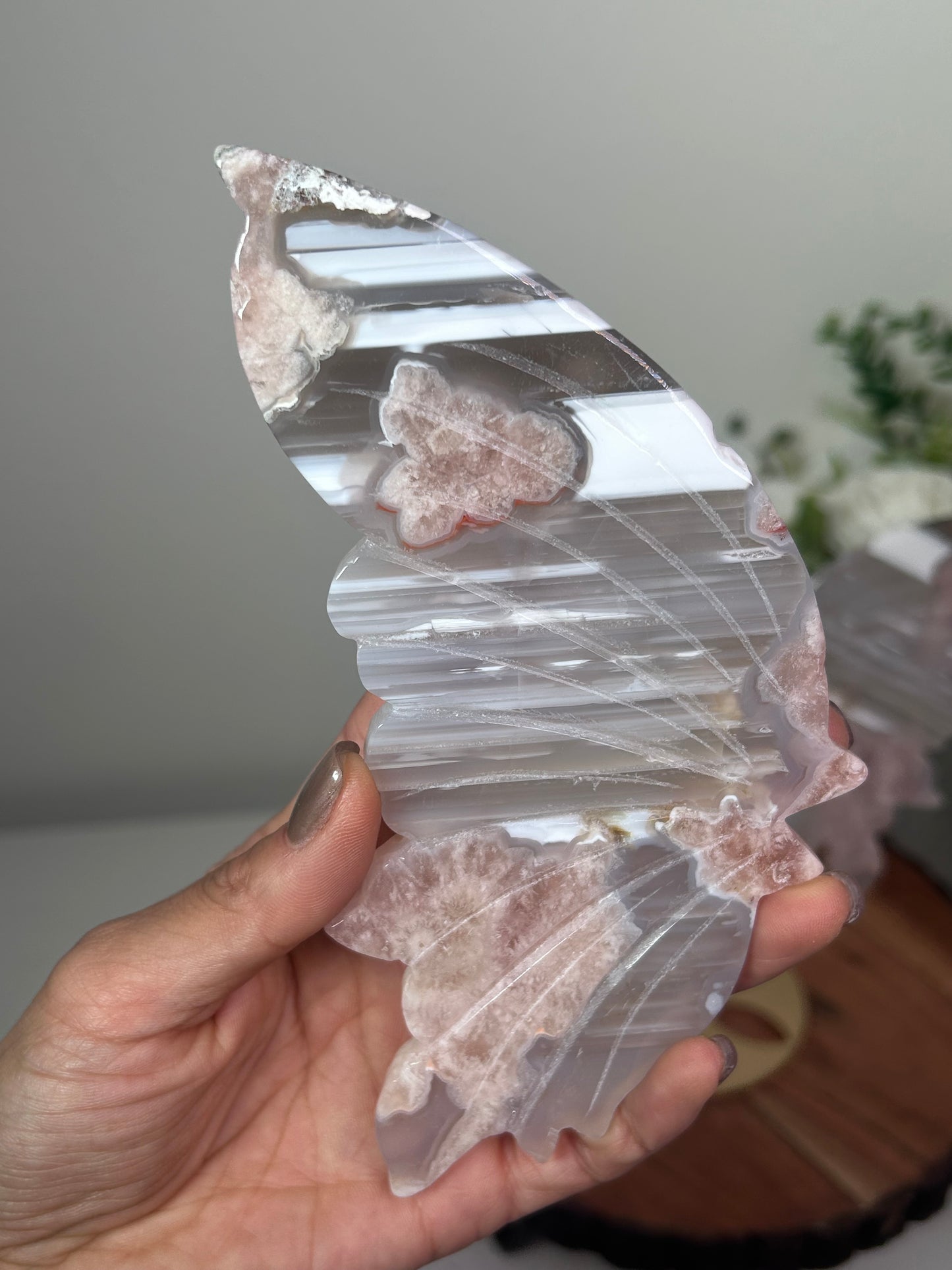 Pink Amethyst Flower Agate Butterfly Wing Set 228