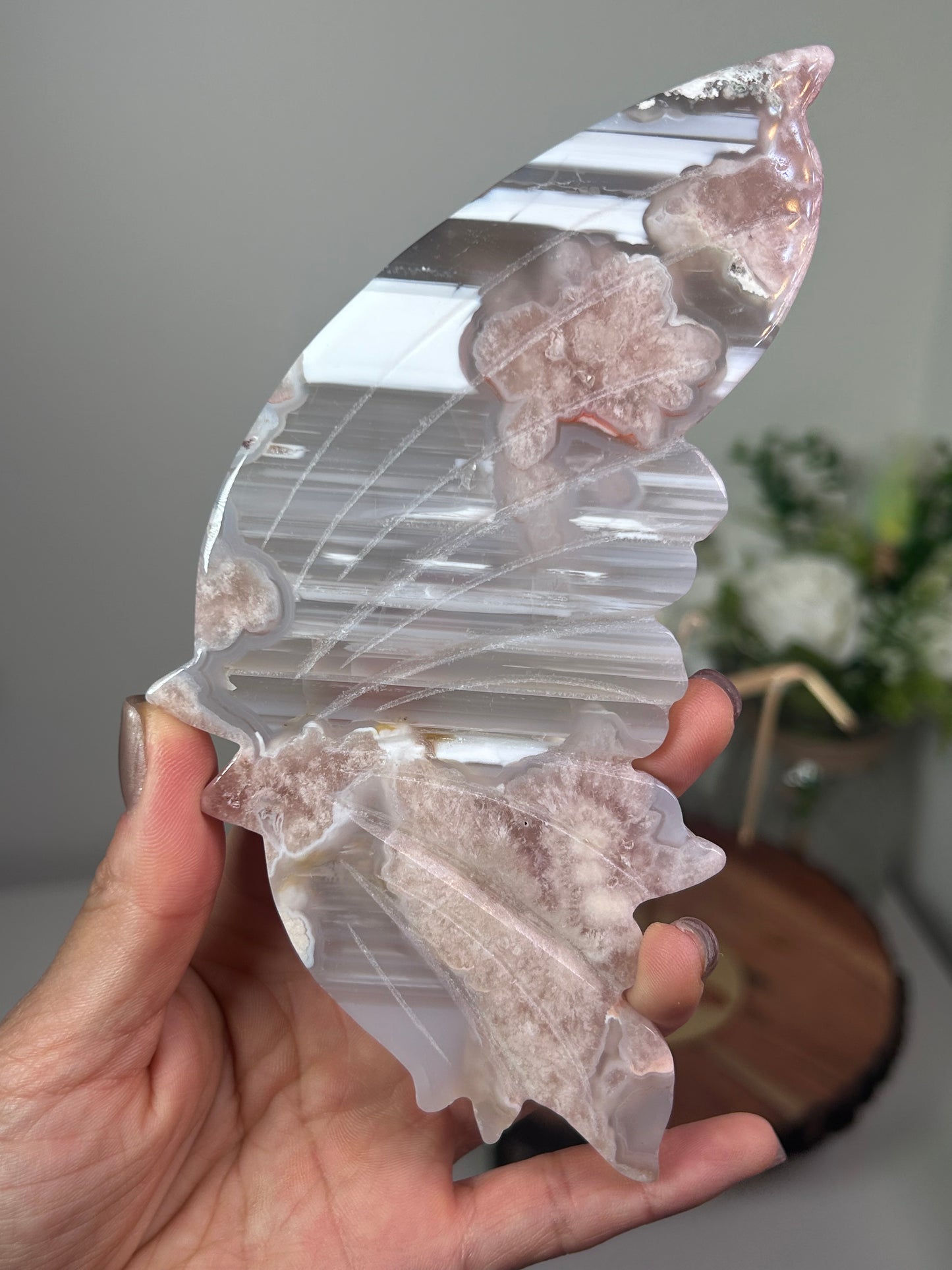 Pink Amethyst Flower Agate Butterfly Wing Set 228