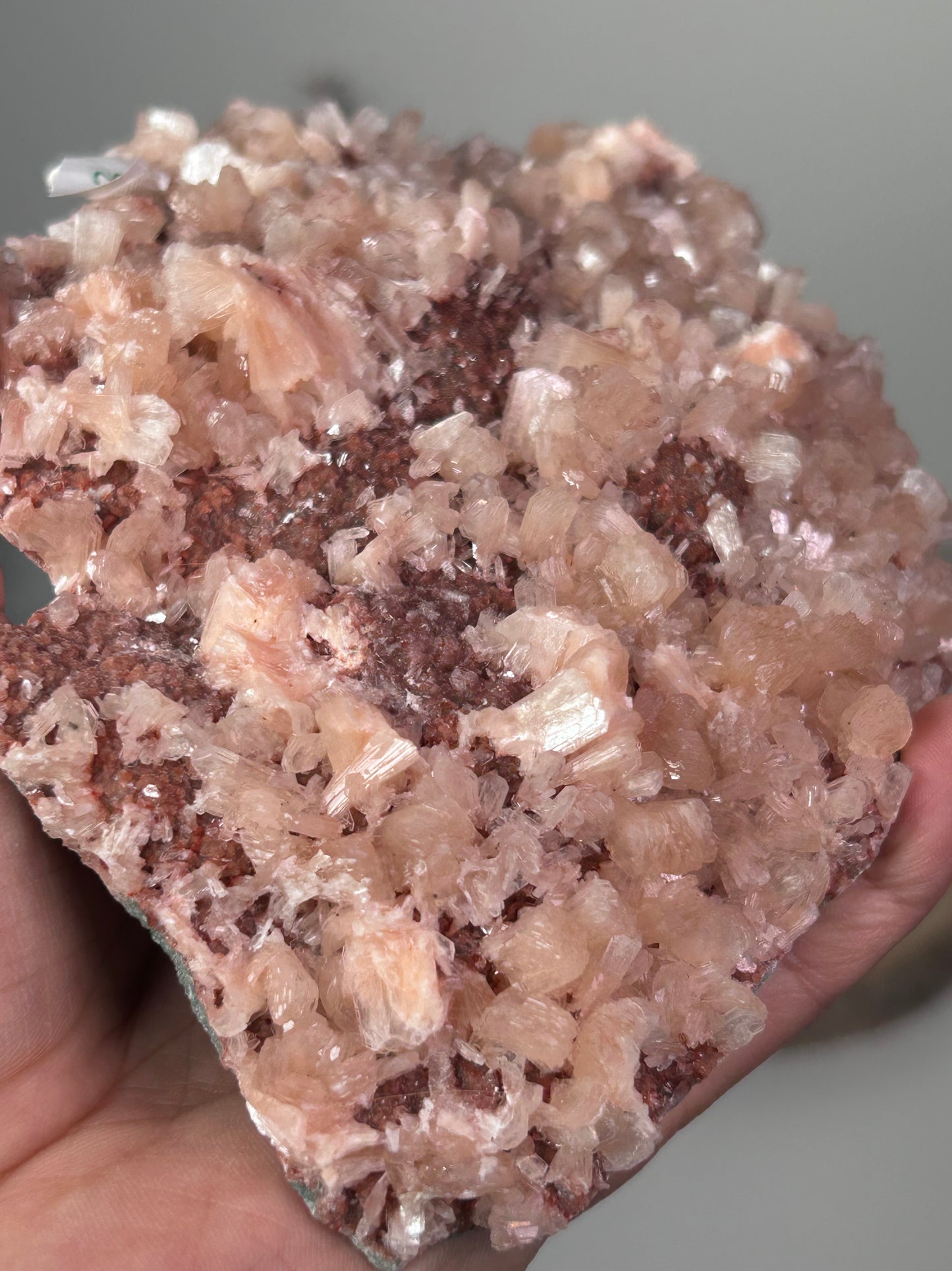 Peach Stilbite on Red Chalcedony India 143