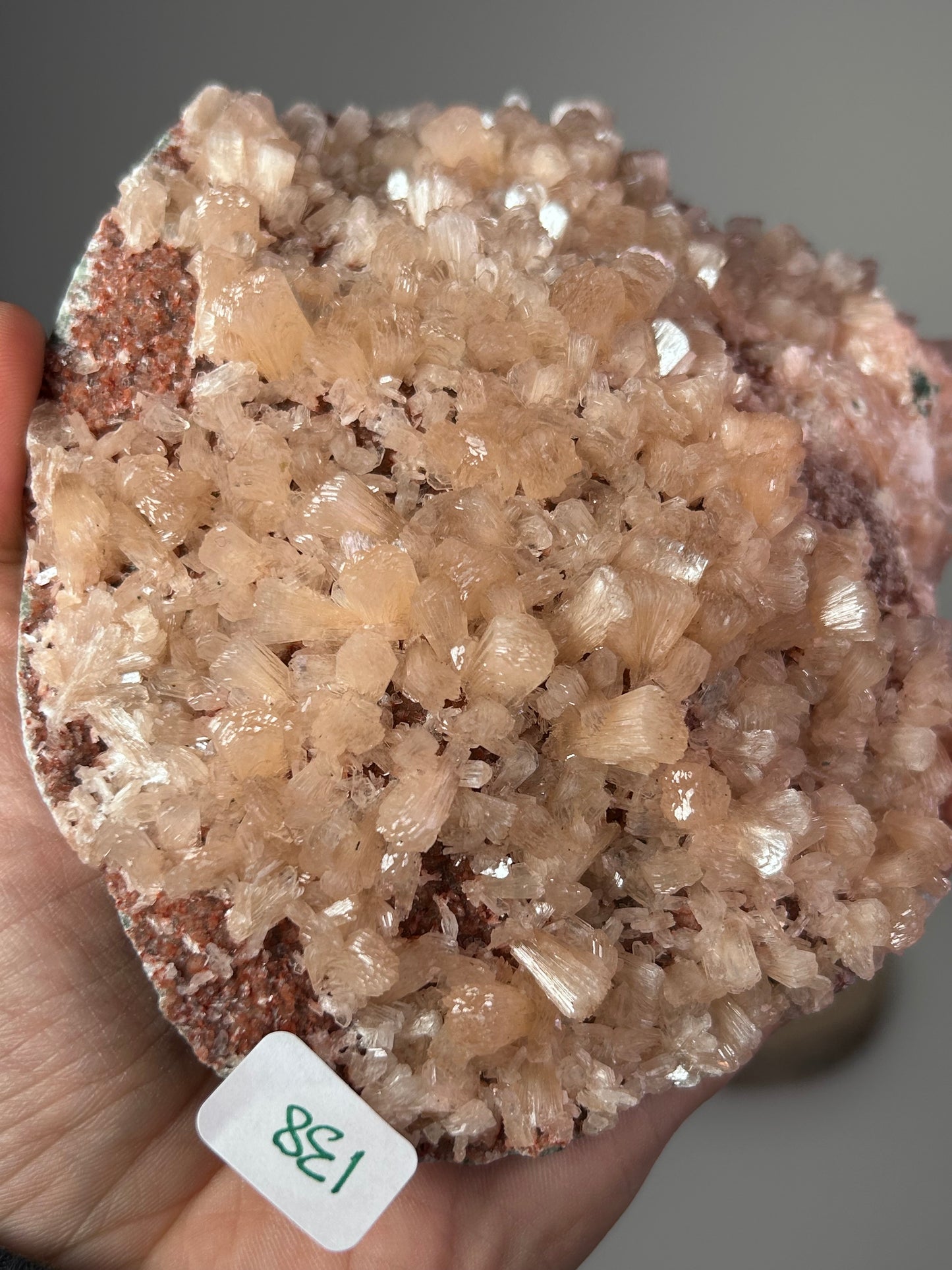 Peach Stilbite on Red Chalcedony India 138