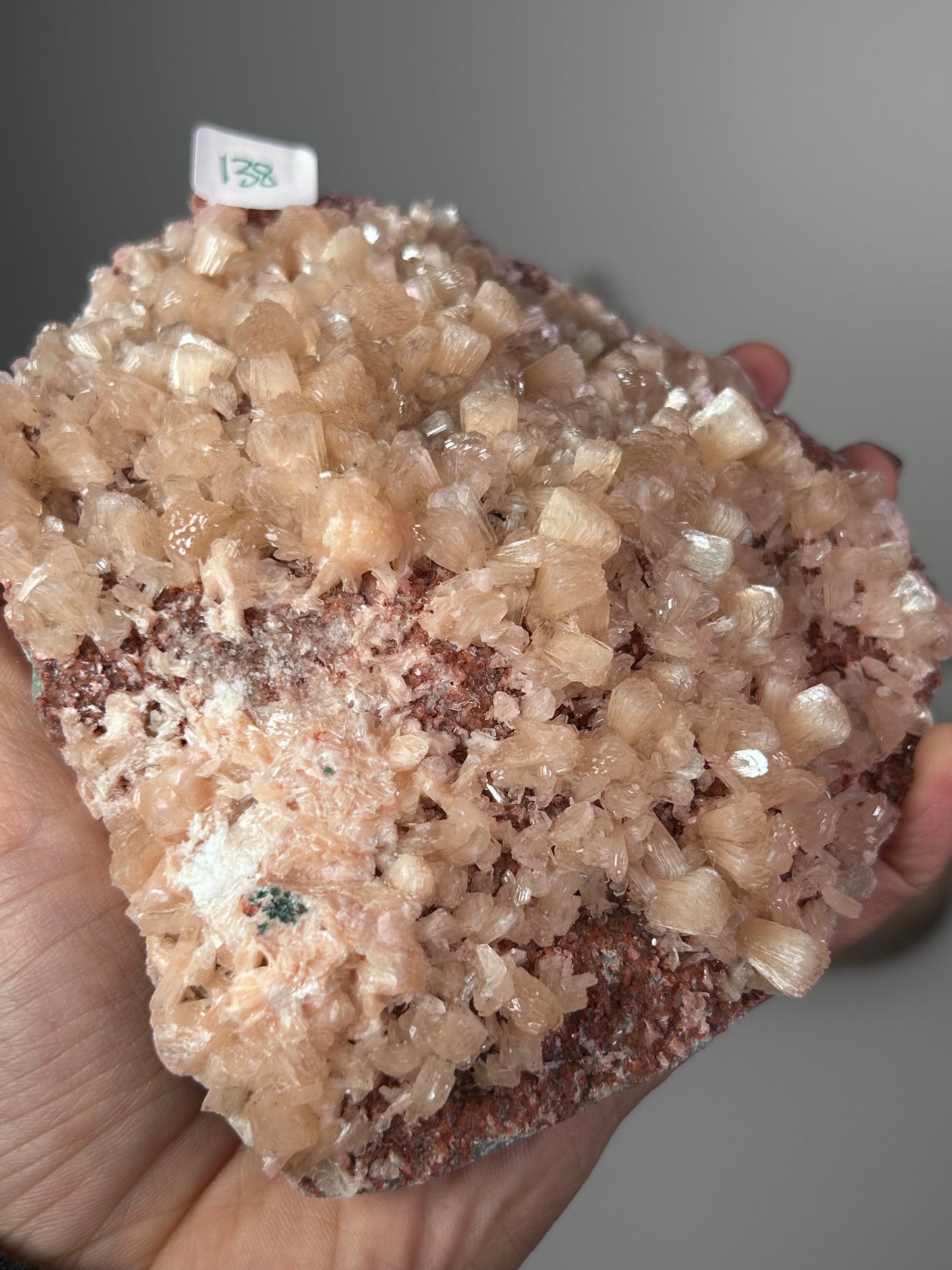 Peach Stilbite on Red Chalcedony India 138