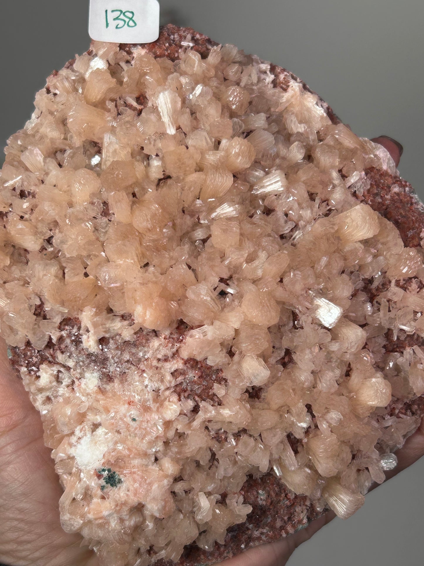 Peach Stilbite on Red Chalcedony India 138