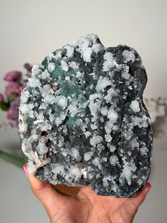 Galaxy Chalcedony with White Prehnite Flower