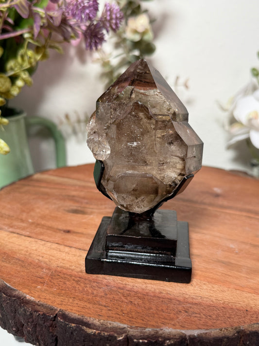 Smoky Elestial Quartz Brazil on custom stand 206