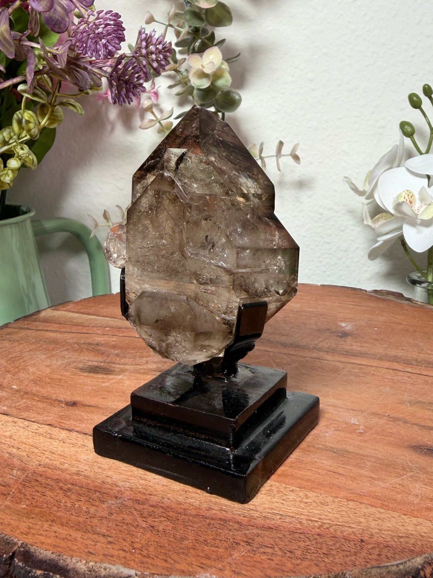 Smoky Elestial Quartz Brazil on custom stand 206