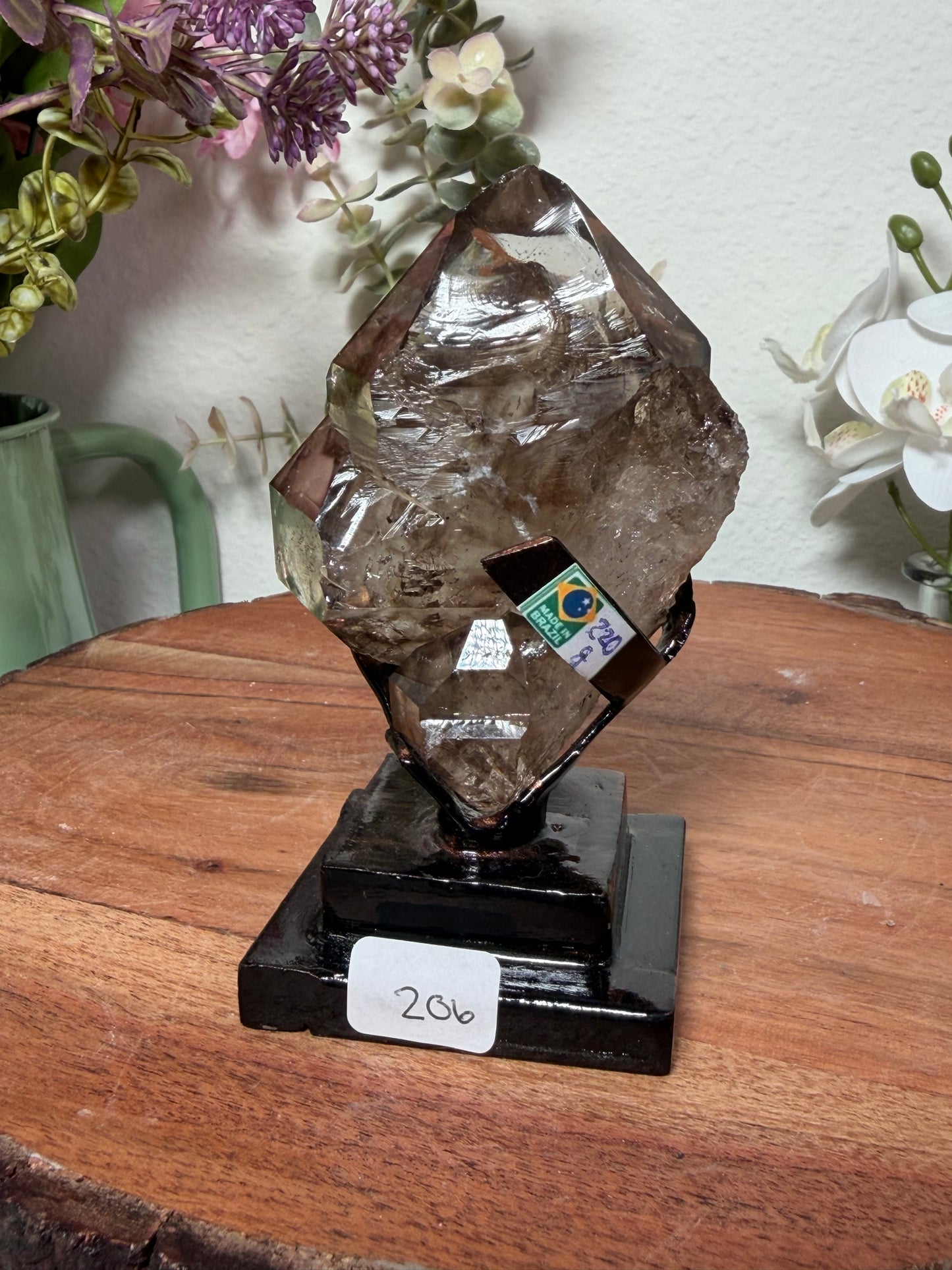 Smoky Elestial Quartz Brazil on custom stand 206