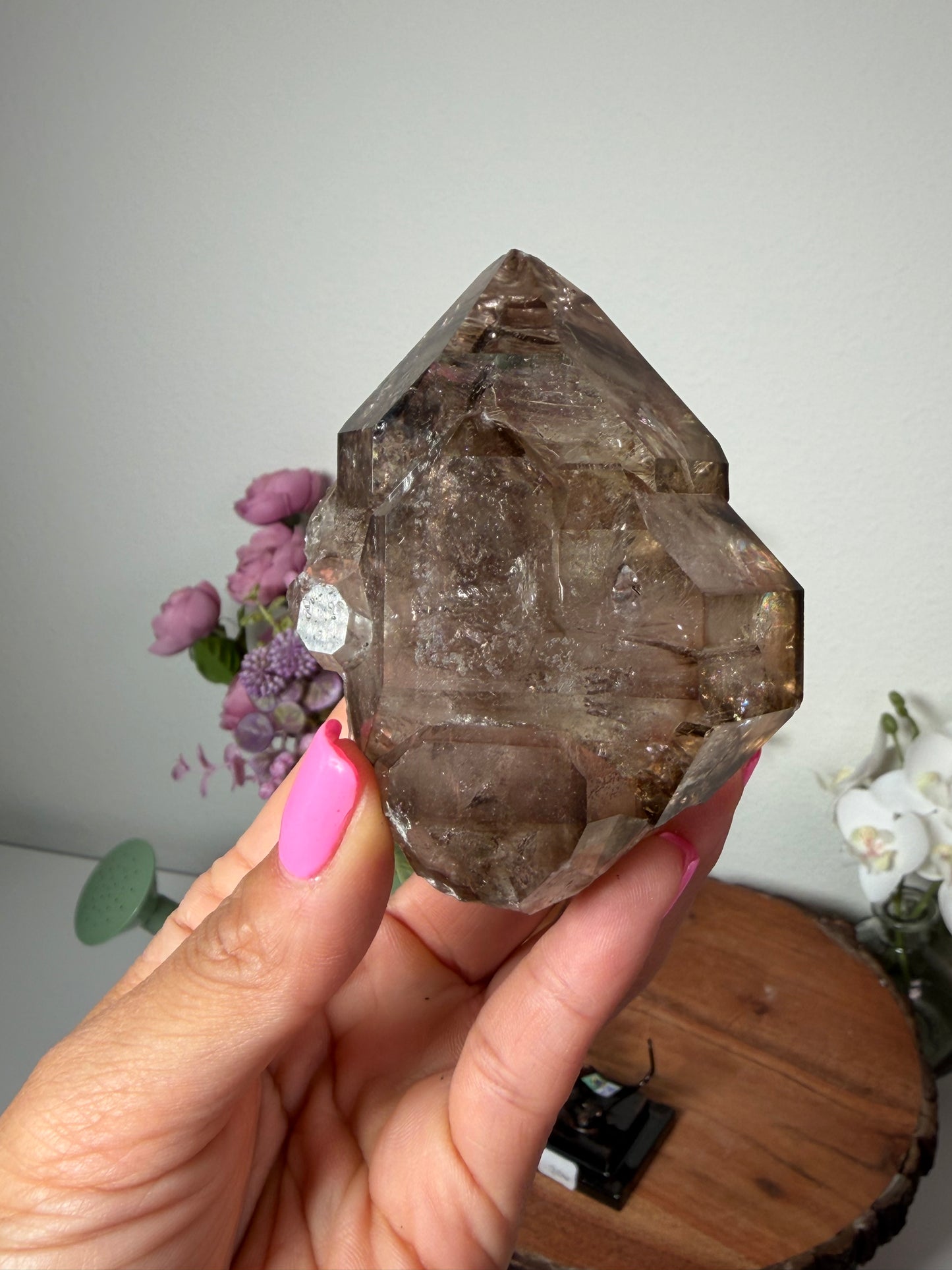 Smoky Elestial Quartz Brazil on custom stand 206