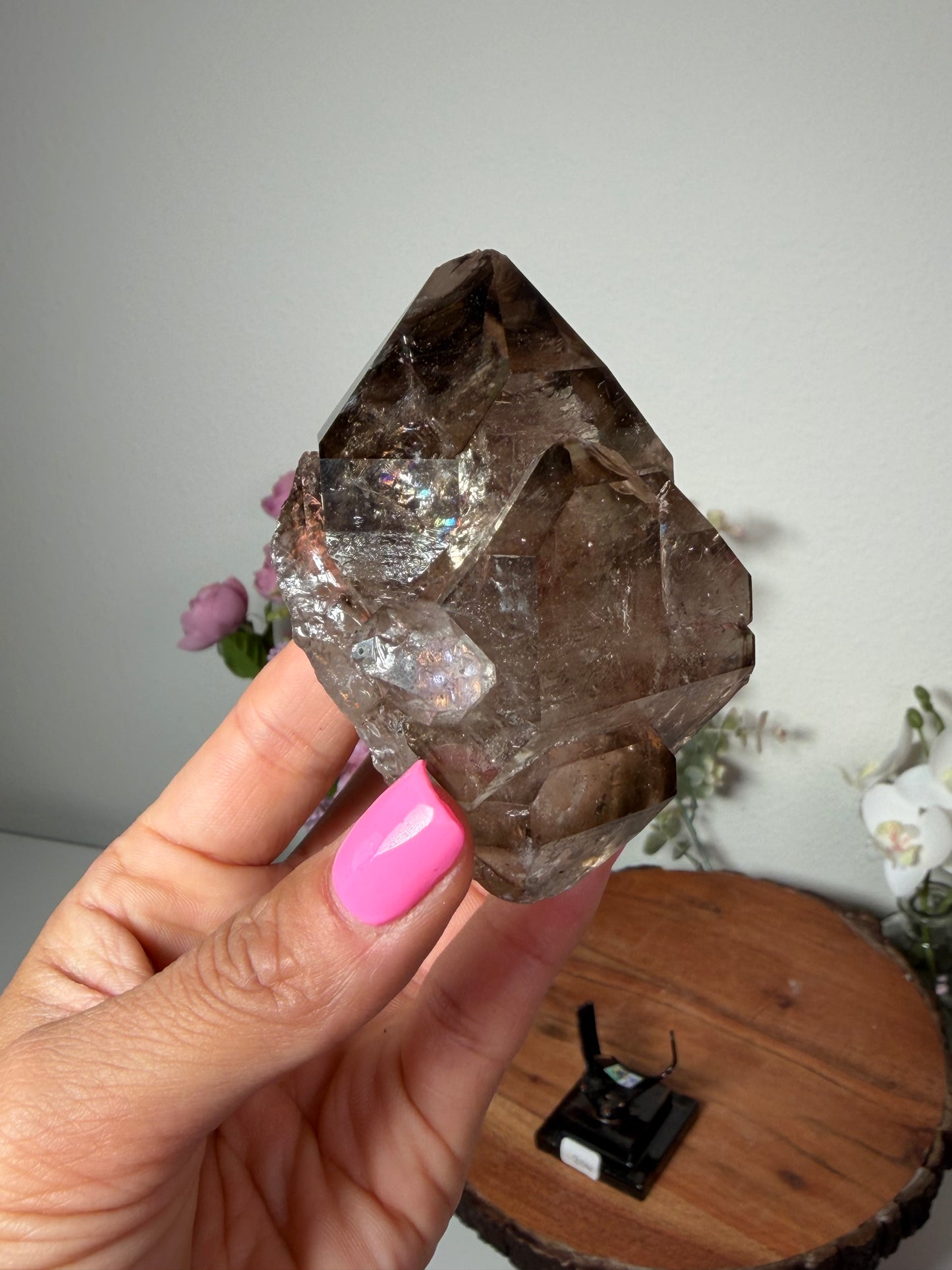Smoky Elestial Quartz Brazil on custom stand 206