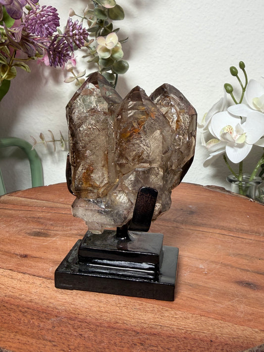 Smoky Elestial Quartz Brazil on custom stand 181