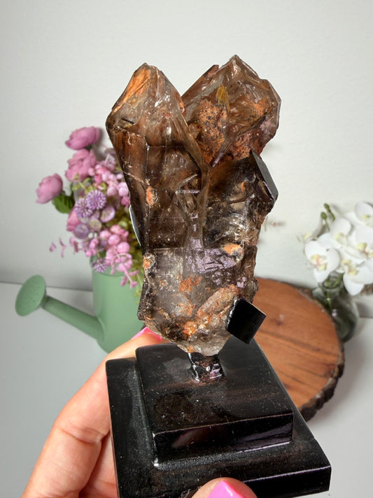 Smoky Elestial Quartz Brazil on custom stand 140