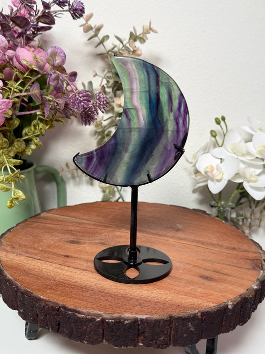 Rainbow Fluorite Moon on Custom Stand 43