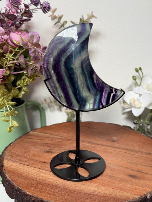 Rainbow Fluorite Moon on Custom Stand 54