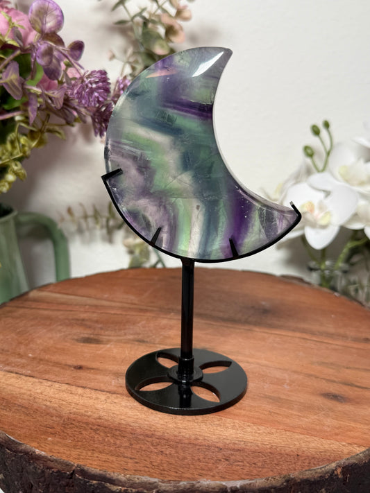 Rainbow Fluorite Moon on Custom Stand 33