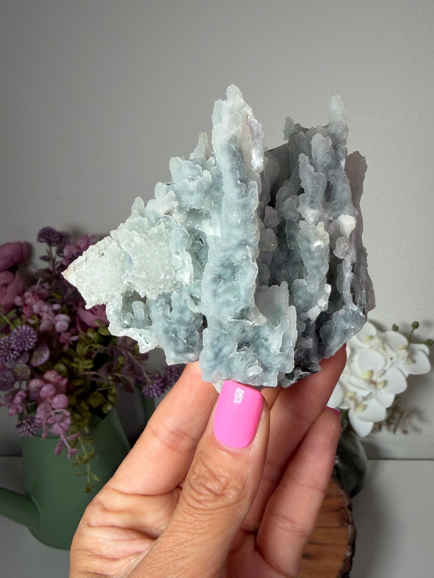 "Winter's Crown" Blue Chalcedony Stalactite with Heulandite, Stilbite, Prehnite 125